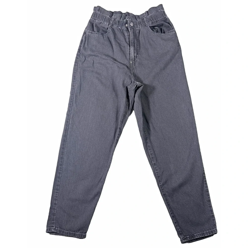Levis Womens Paperbag Jeans 29 Black Grey High Rise Tapered Mom Pants 38417